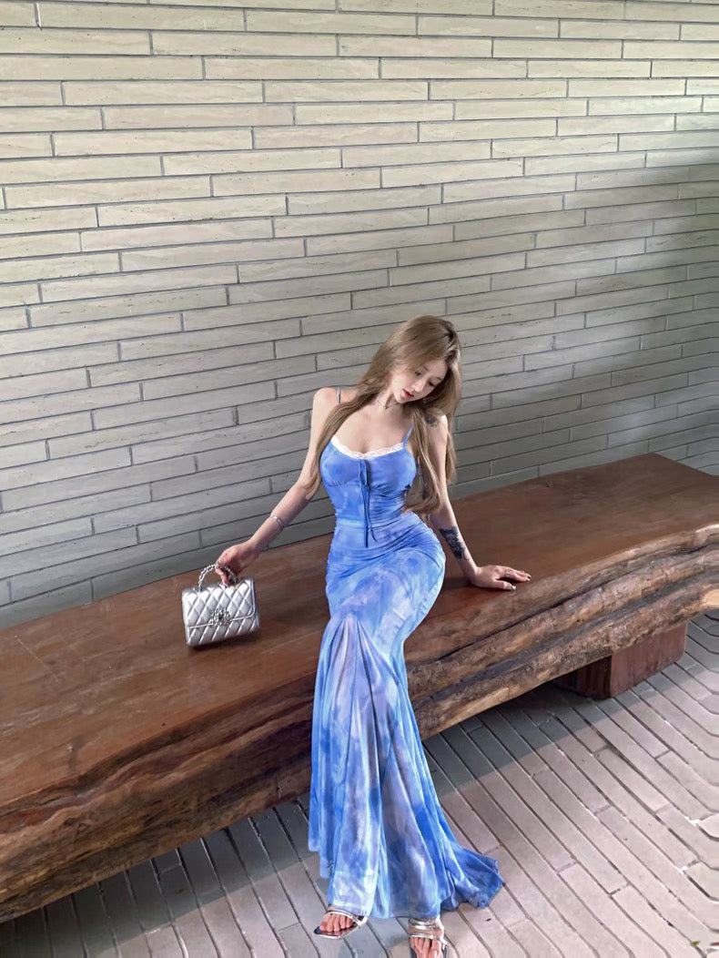 Lace Collar Blue, Purple Long Dress (S, M)
