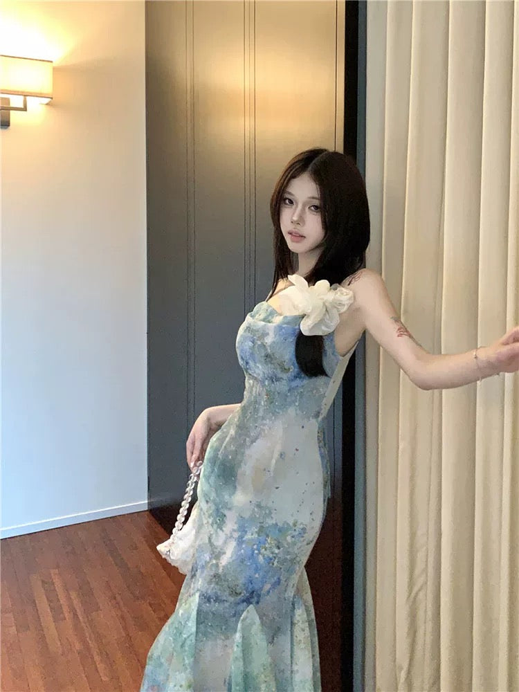 Chiffon Green Long Dress (XS, S, M)