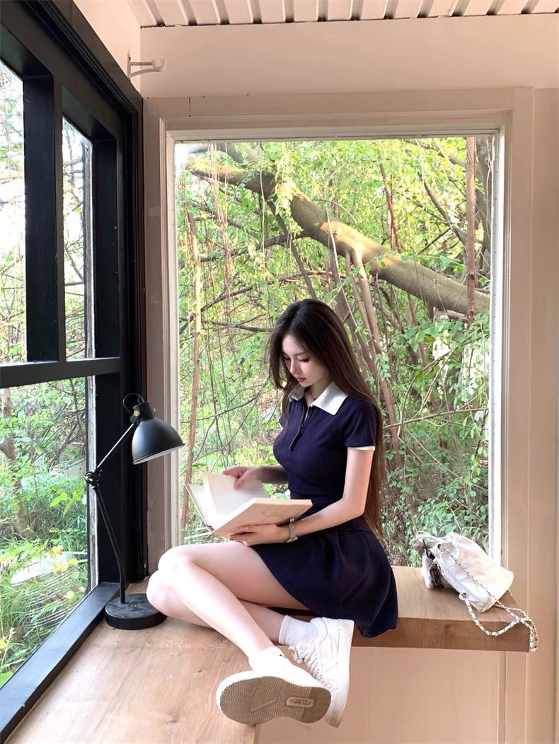 White Collar Navy Mini Dress