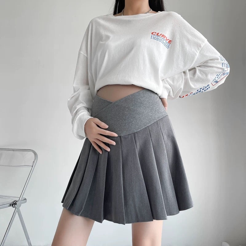 Middle Low Waist Plus Size Pleated Skirt MK02 (Black, Grey)
