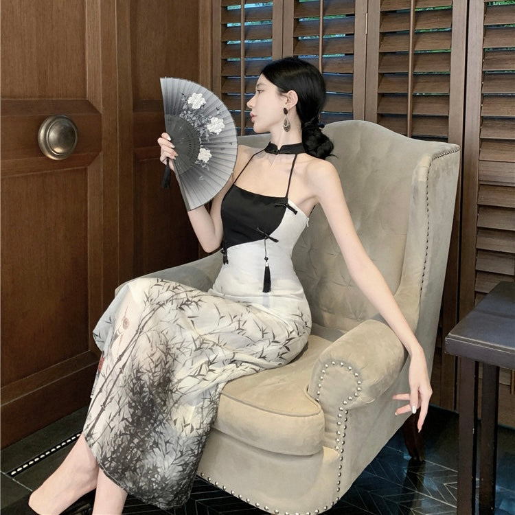 Black & White Cheongsam Long Dress (S, M)