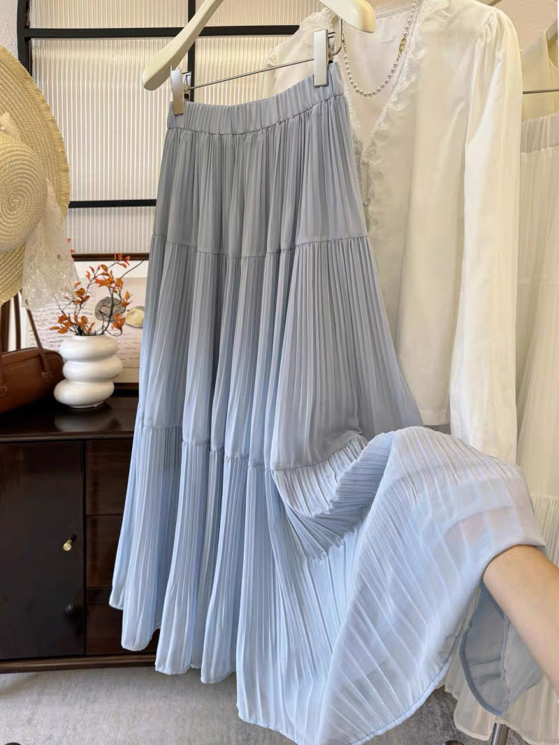 Pleated Chiffon Maxi Long Skirt