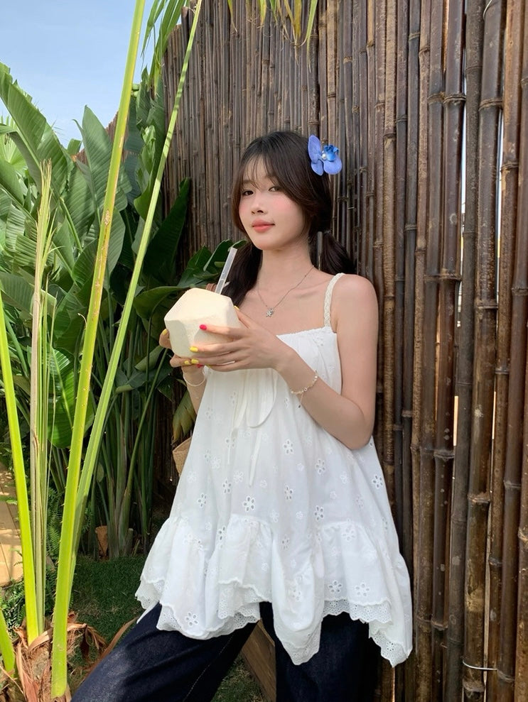 Thin White Strap Dolly Top