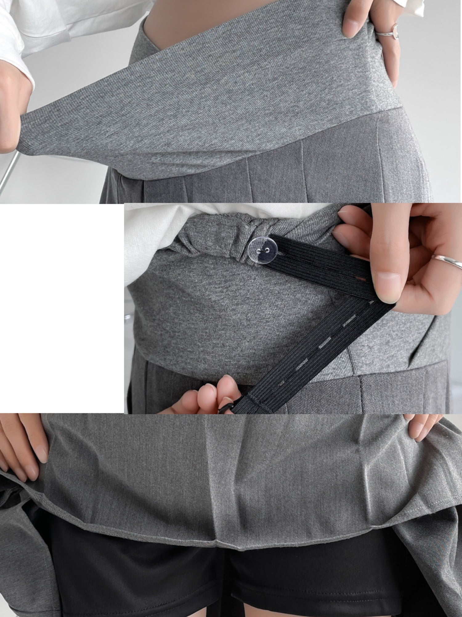 Middle Low Waist Plus Size Pleated Skirt MK02 (Black, Grey)