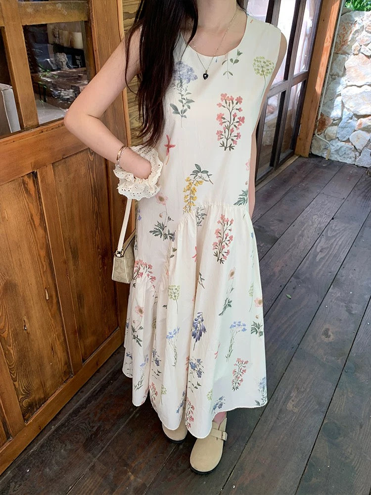 Mini Floral Beige Long Dress