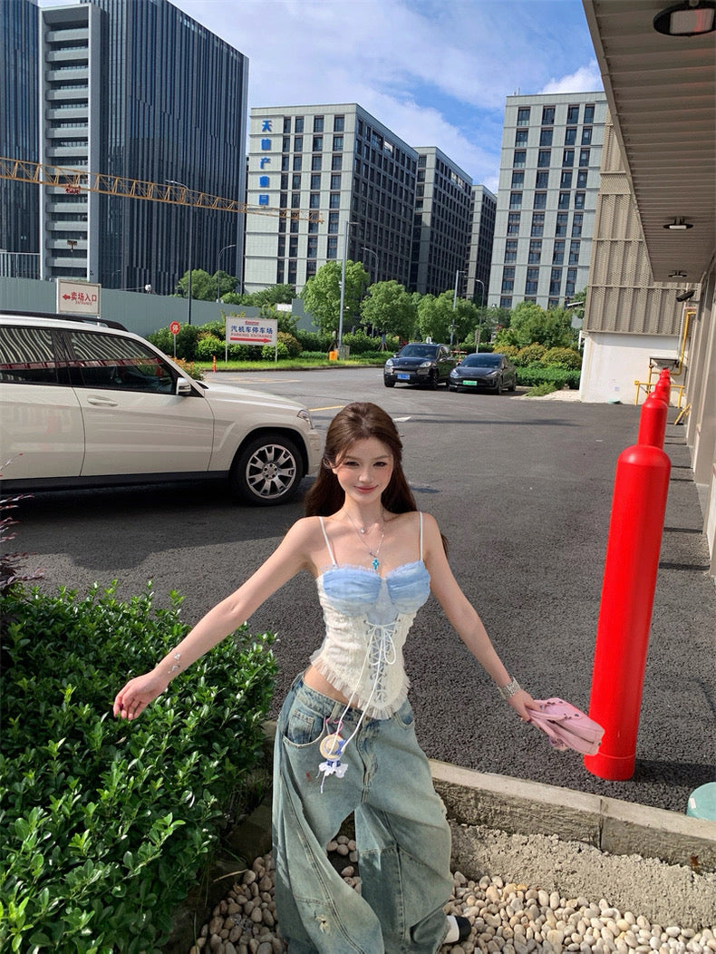 Mesh Blue Dot Tube Top (S, M, L)