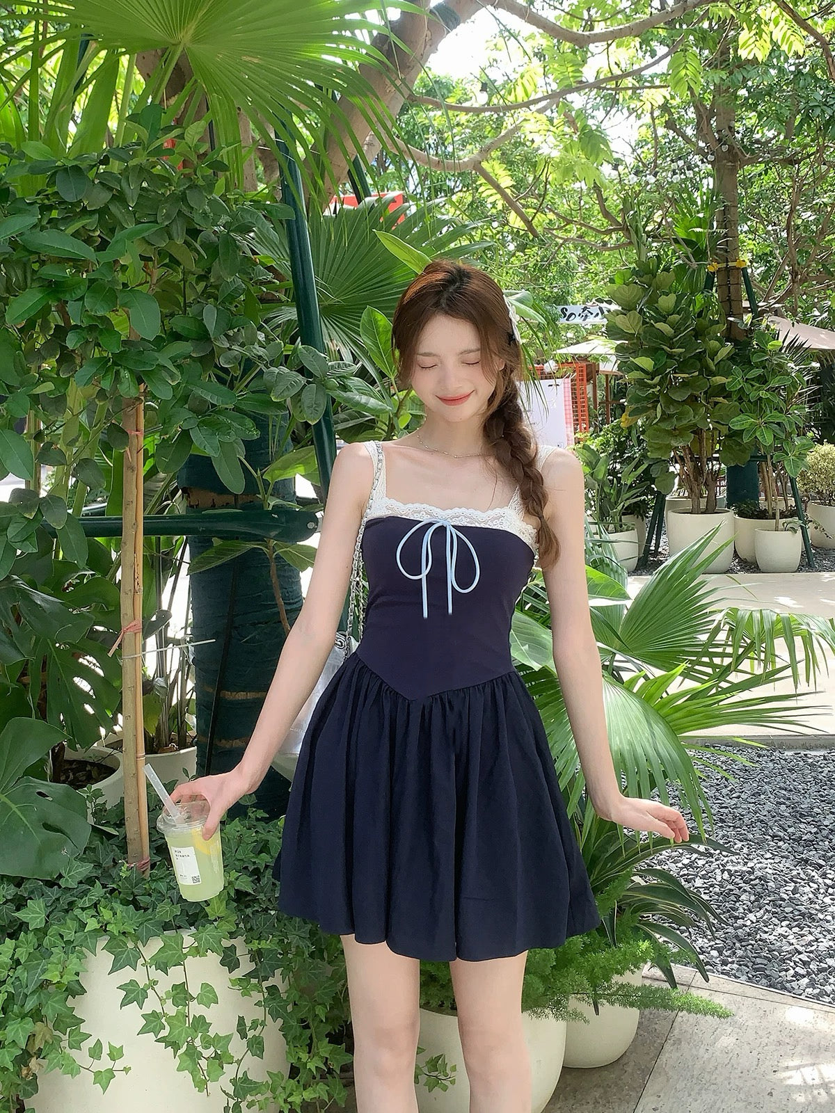 Laces Strap Navy Mini Dress