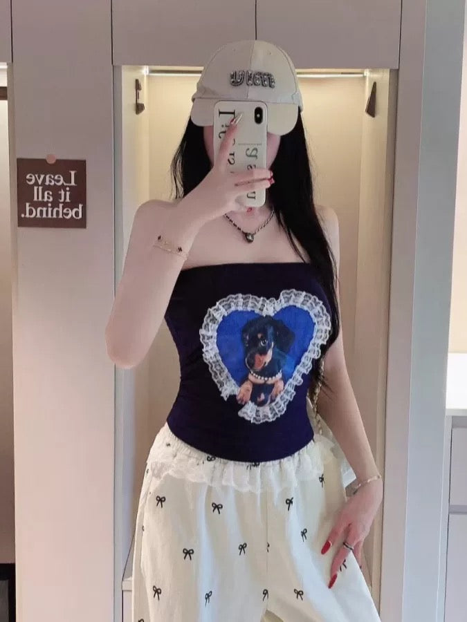 Dachshund Navy Tube Top