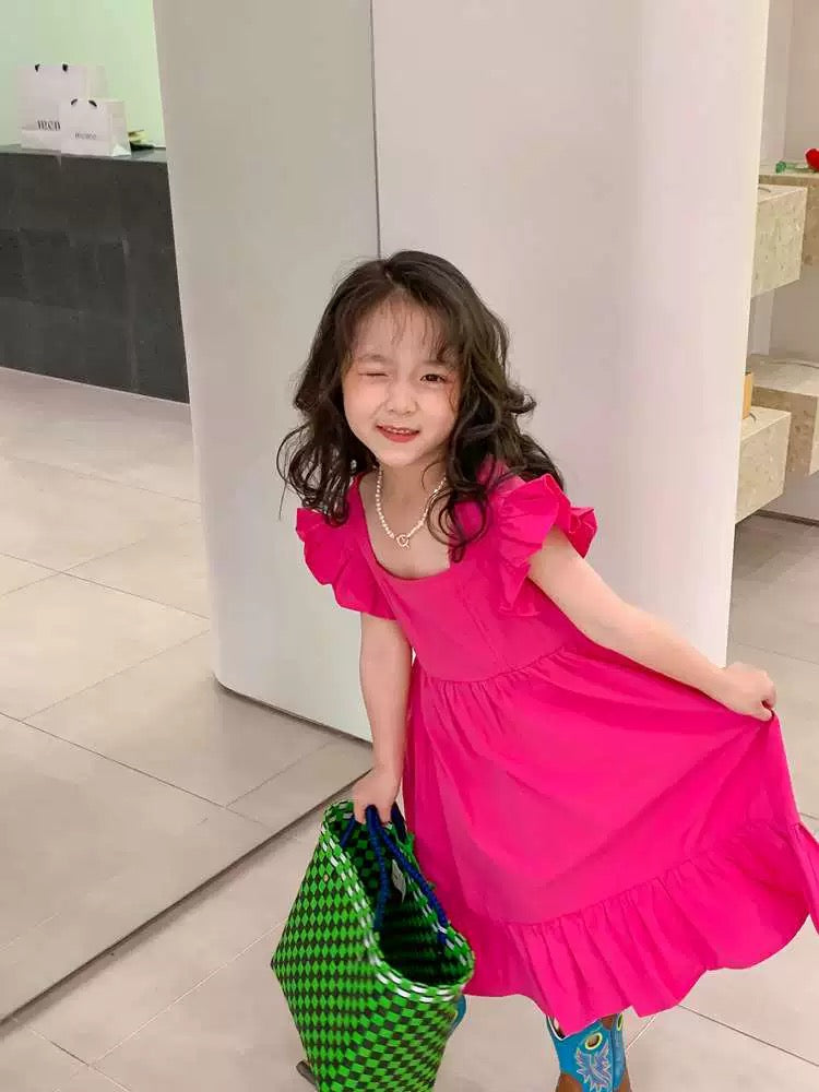 Little Girl Bareback Pink Dress (90,110)