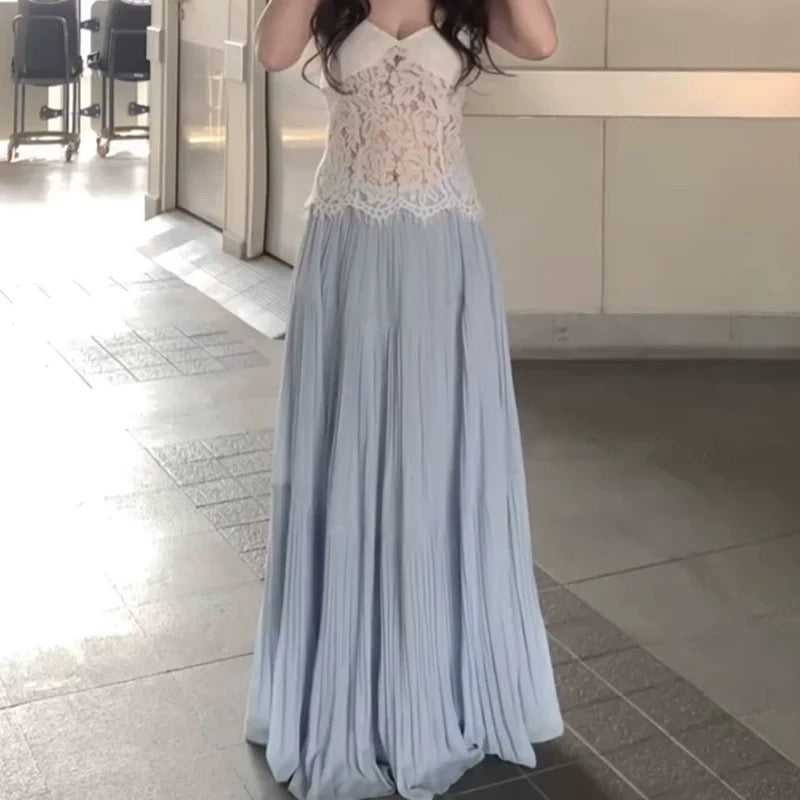 Pleated Chiffon Maxi Long Skirt