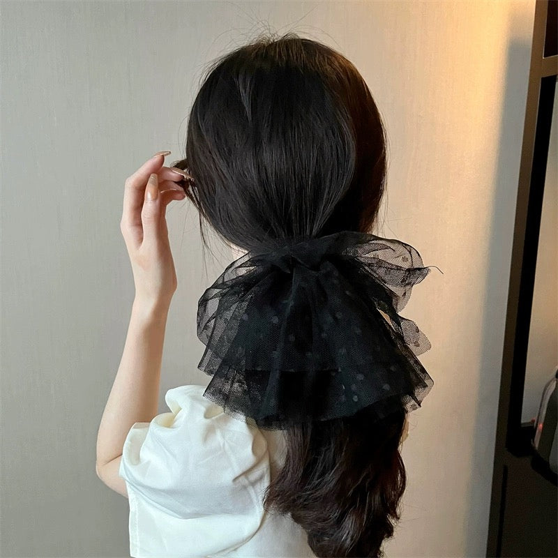Korean Polka Dot Mesh Hair Tie Rubberband 2 in 1 Set