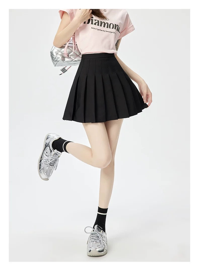 Basic High Waist Pleated Skirt