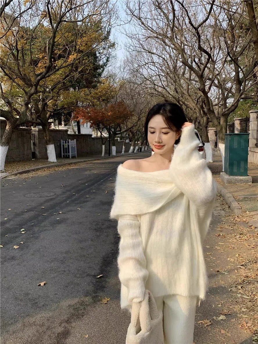 Off Shoulder Knitted Long Sleeve Top