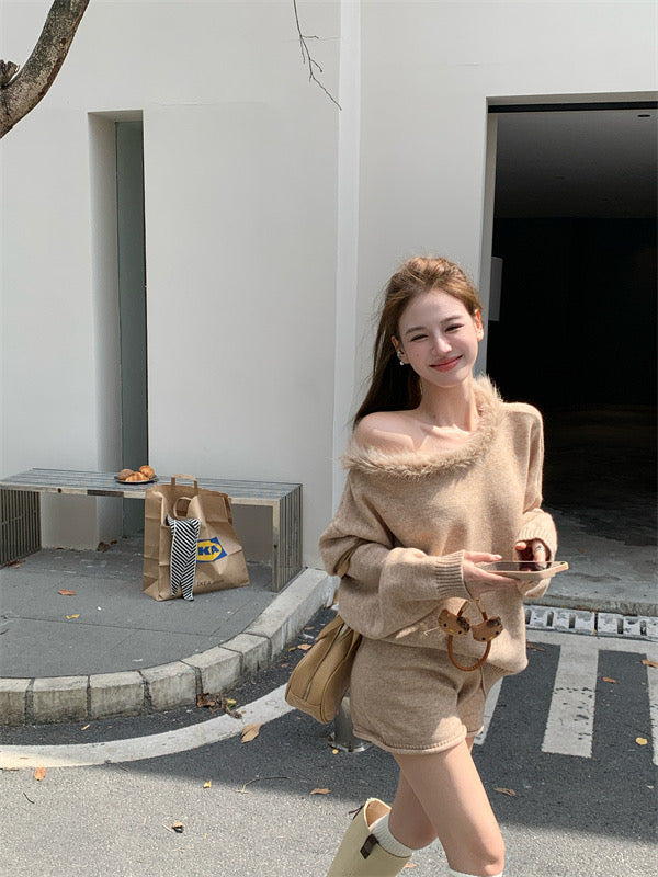 Knitted Top + Shorts Two Piece Set