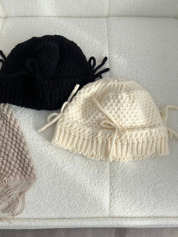 H27 Ribbon Knitted Embroidery Hat