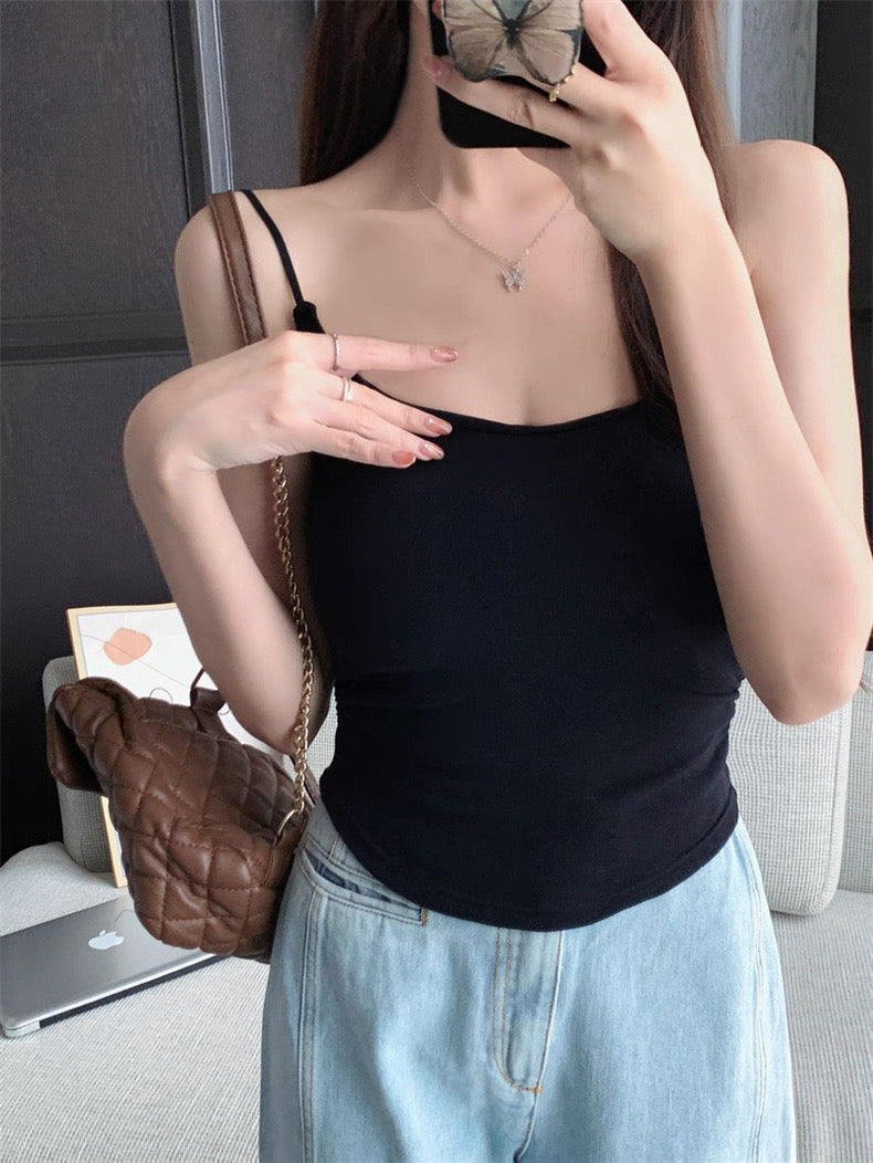 Basic Strap Top (White , Black)