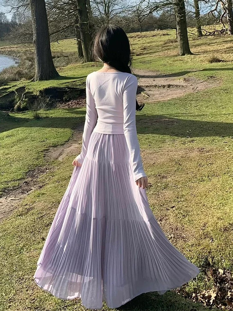 Pleated Chiffon Maxi Long Skirt