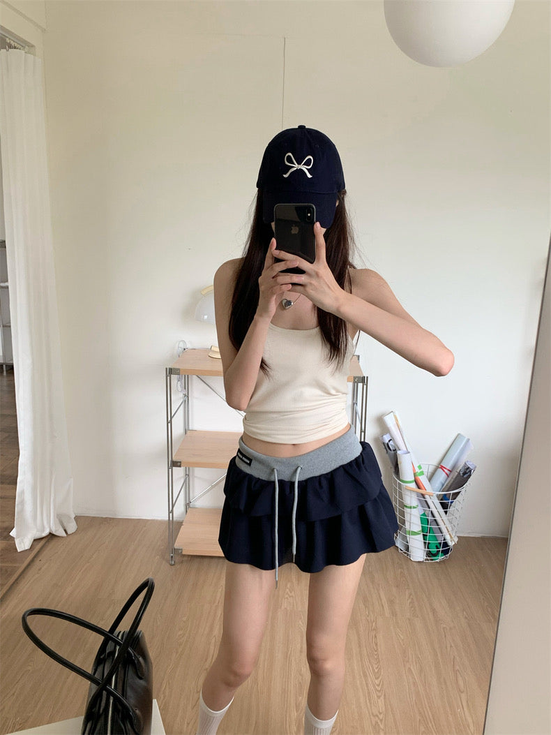 Navy Low Waist Cake Short Skirt