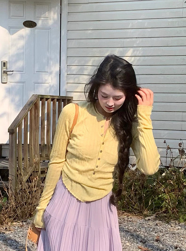 Milk Yellow Knitted Long Sleeve Top
