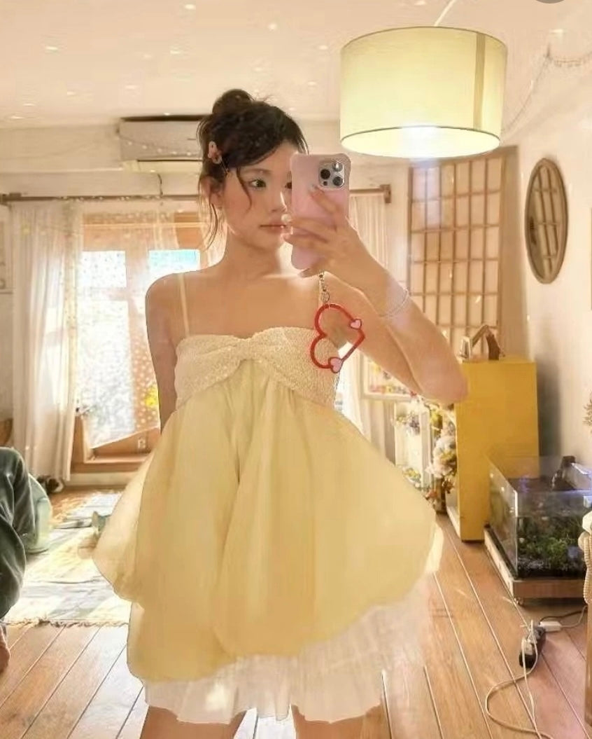 Thin Mesh Yellow Dress