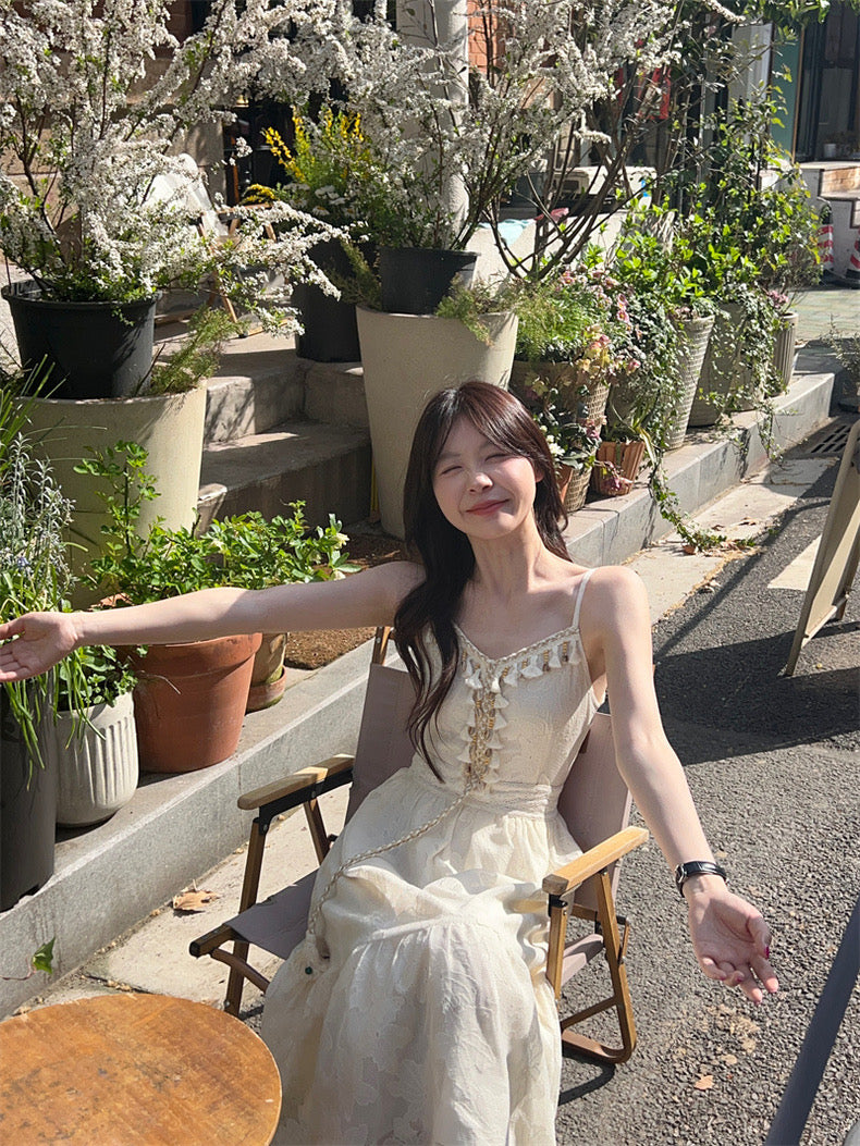 Seashell Beige Lacey Strap Dress (S)