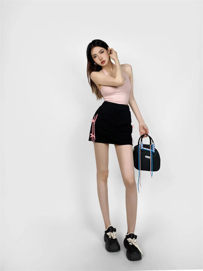 Side Ribbons Casual Mini Skirt