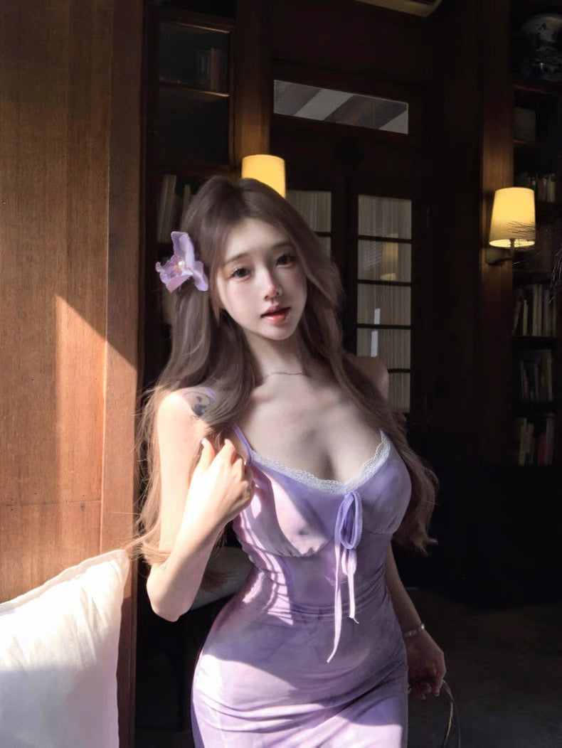 Lace Collar Blue, Purple Long Dress (S, M)
