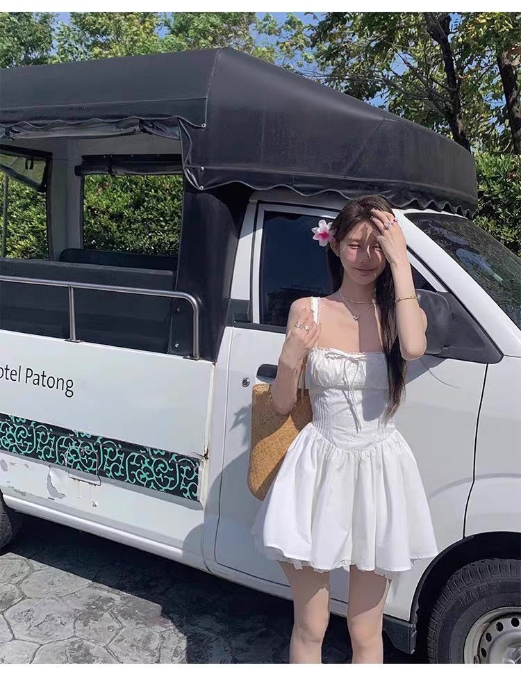 White Strap Mini Dress