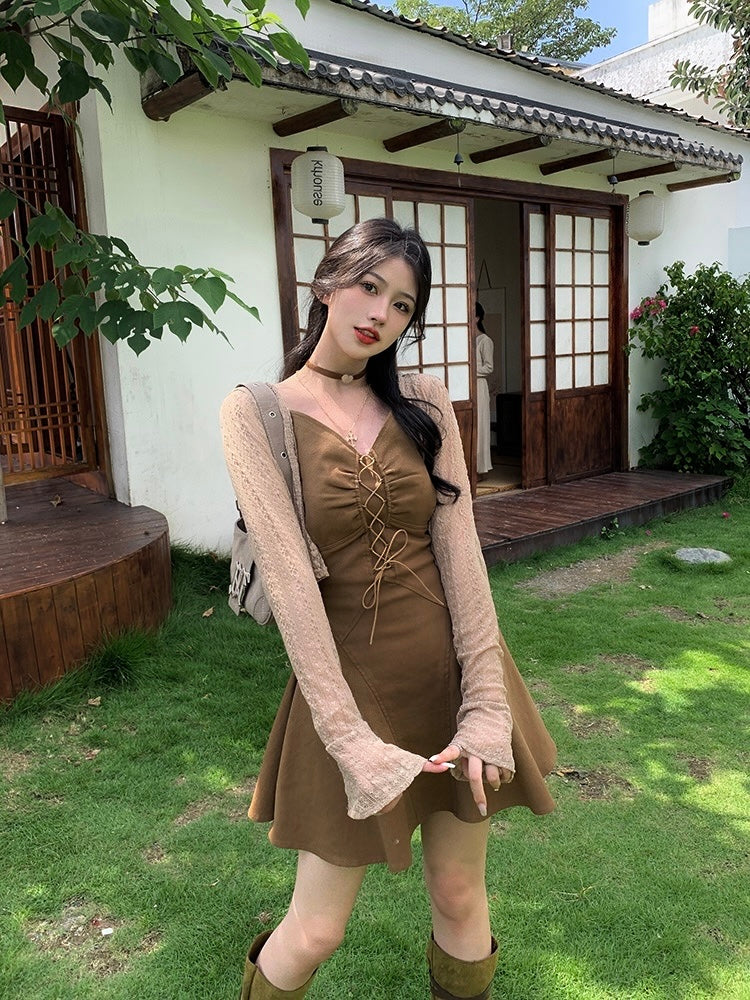 Chocolate Dress + Lace Cardigan Set (XL)