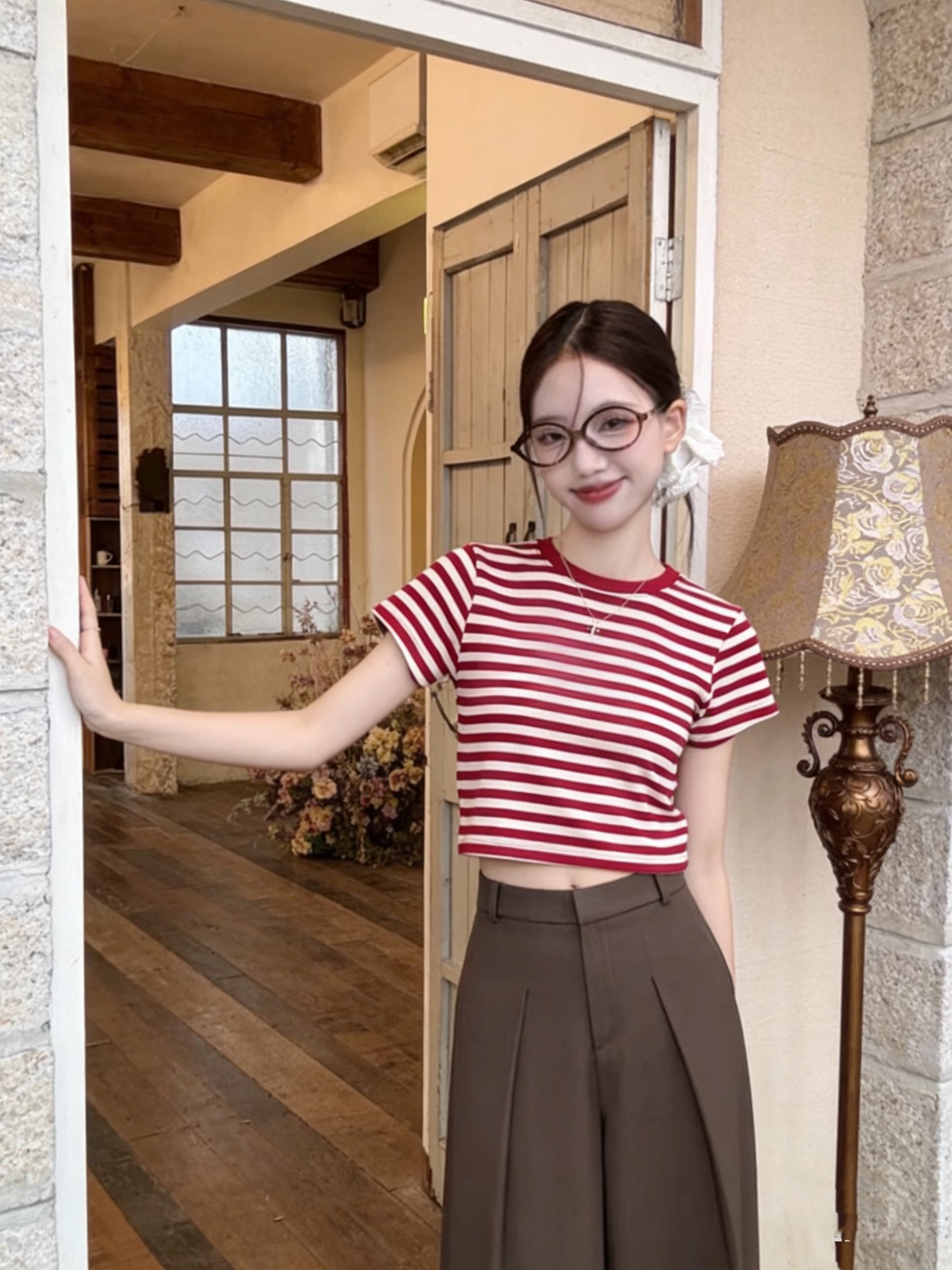 Two Tone Stripe Crop Top