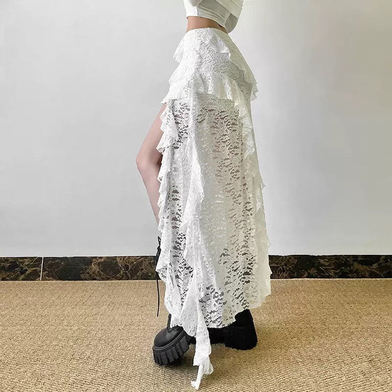 Unequal Lacey Slim Fit Skirt