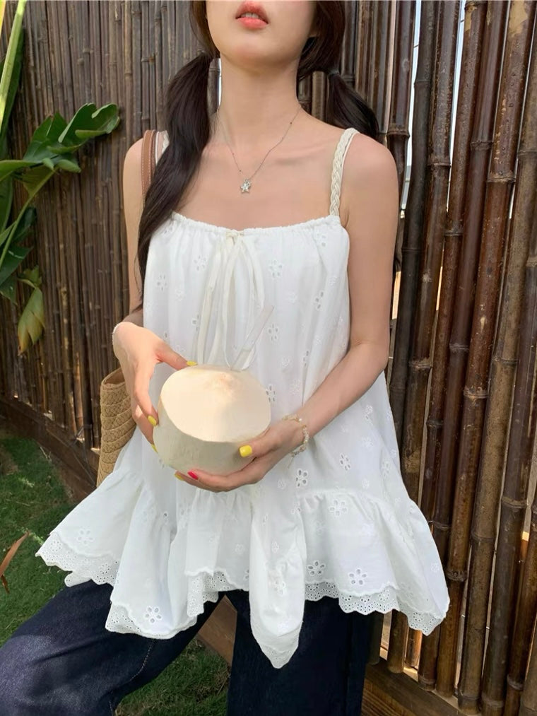 Thin White Strap Dolly Top