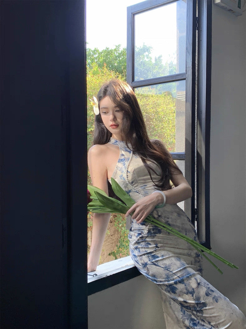 Blue Flo Cheongsam CD026 Long Dress (S, M, L)