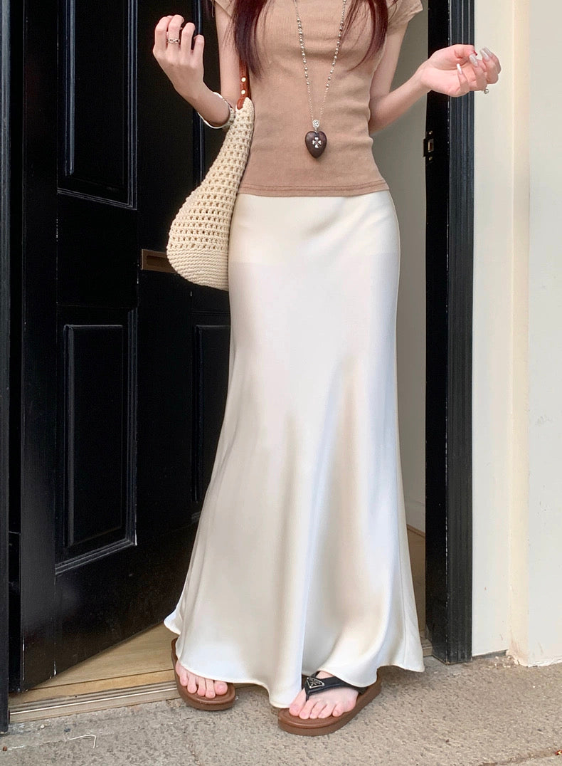 Satin Long Skirt (S, M)