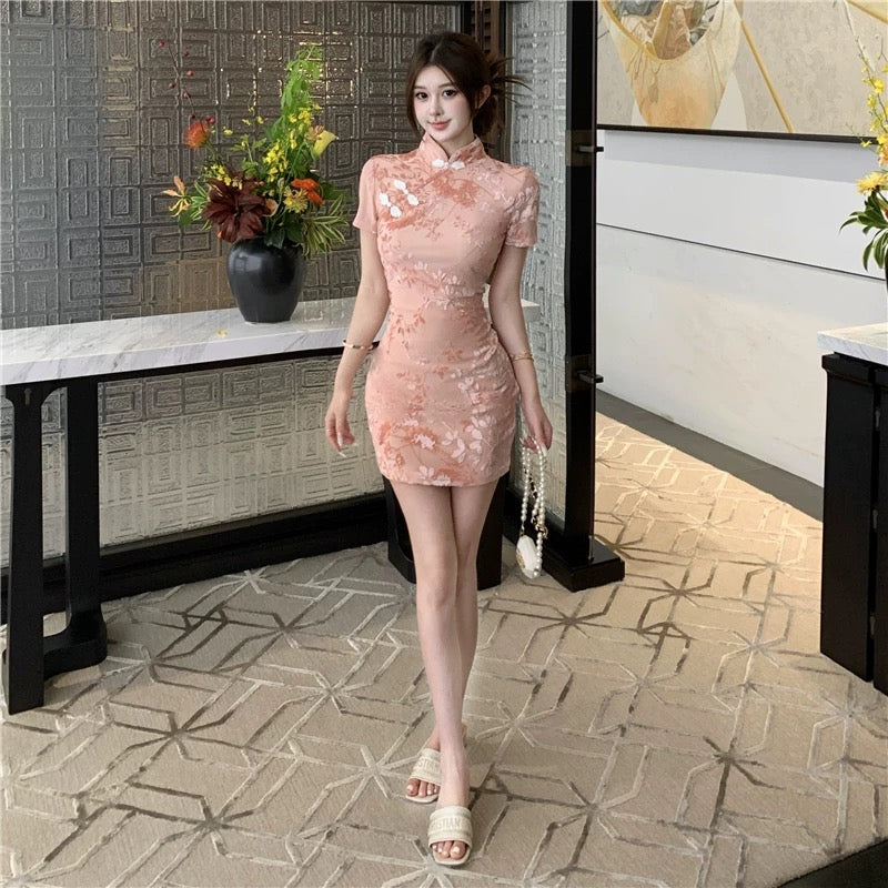 Pink Velvet Cheongsam CD003 Short Dress (S)