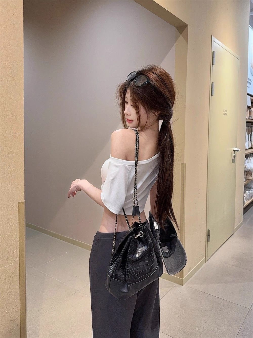 Basic Off Side Shoulder Crop Top (White, Grey, Black)