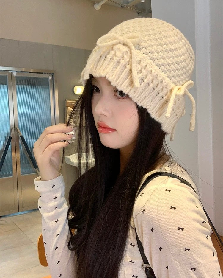 H27 Ribbon Knitted Embroidery Hat