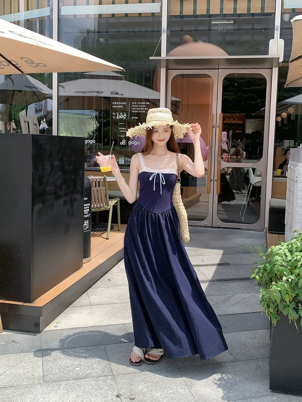 Laces Strap Navy Long Dress