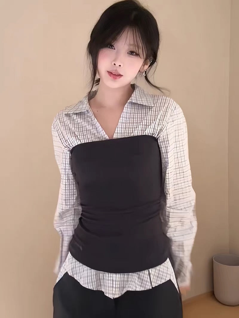 Ginham Mix Black Long Sleeve Top