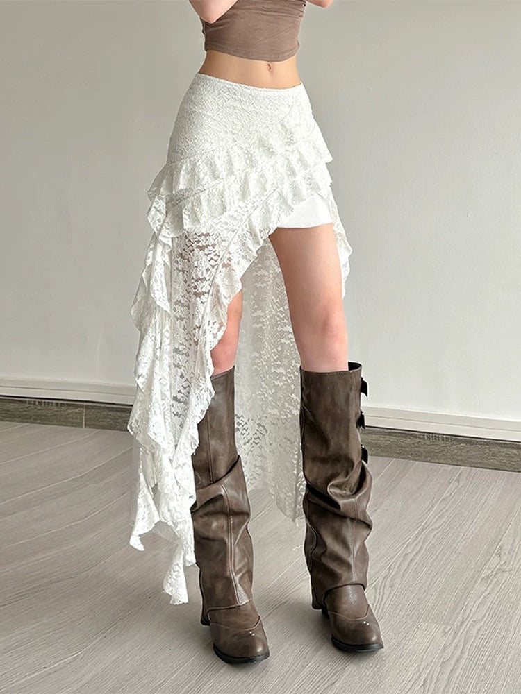 Unequal Lacey Slim Fit Skirt