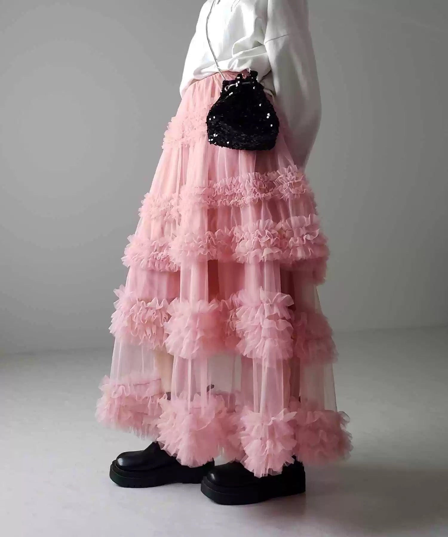 White Jelly Mesh Long Skirt