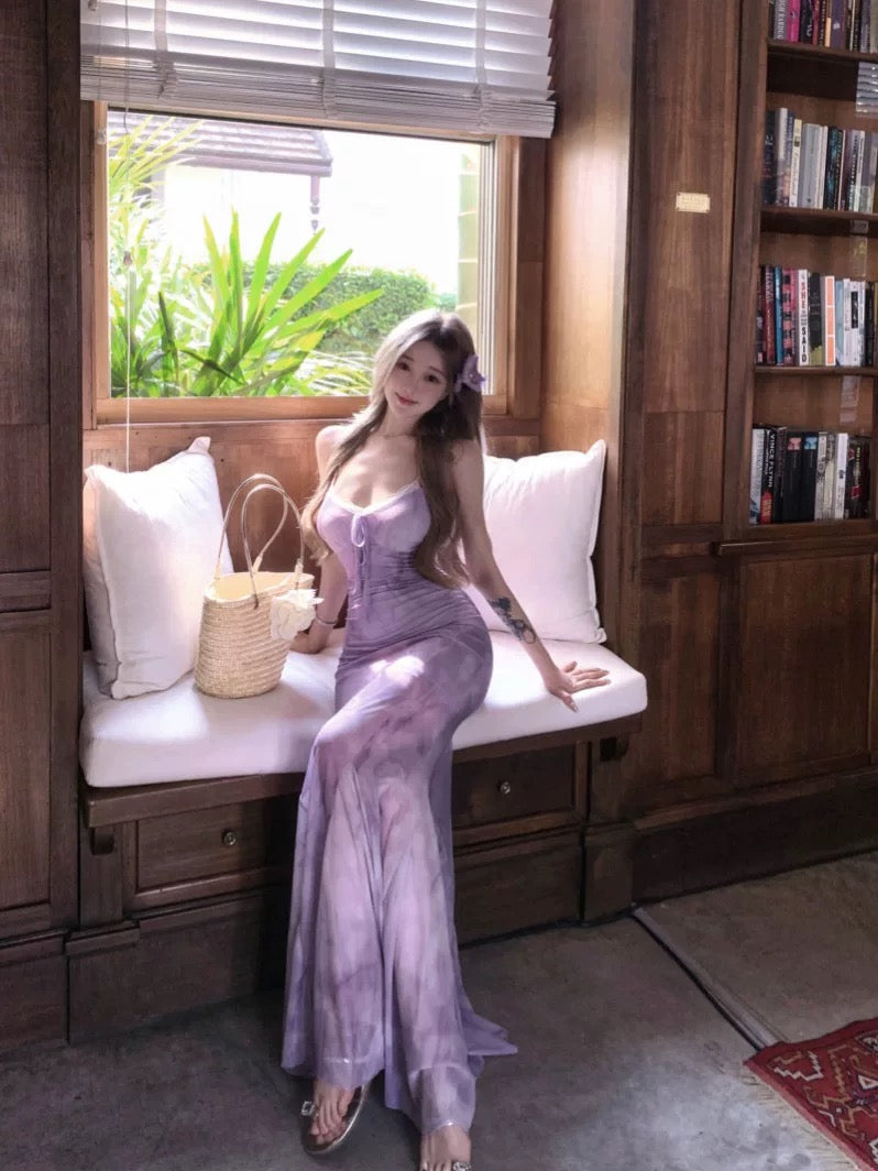 Lace Collar Blue, Purple Long Dress (S, M)
