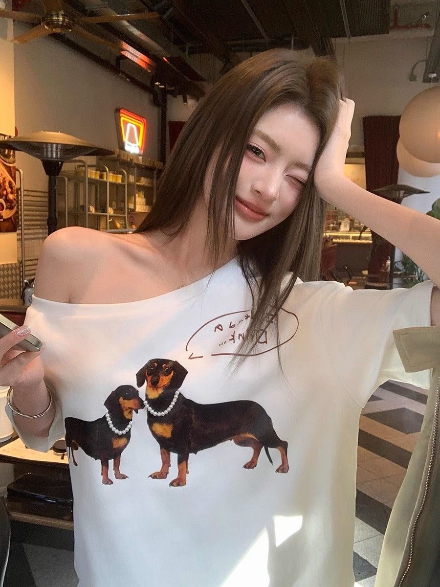 Dachshunds Off Side Shoulder Top Tee