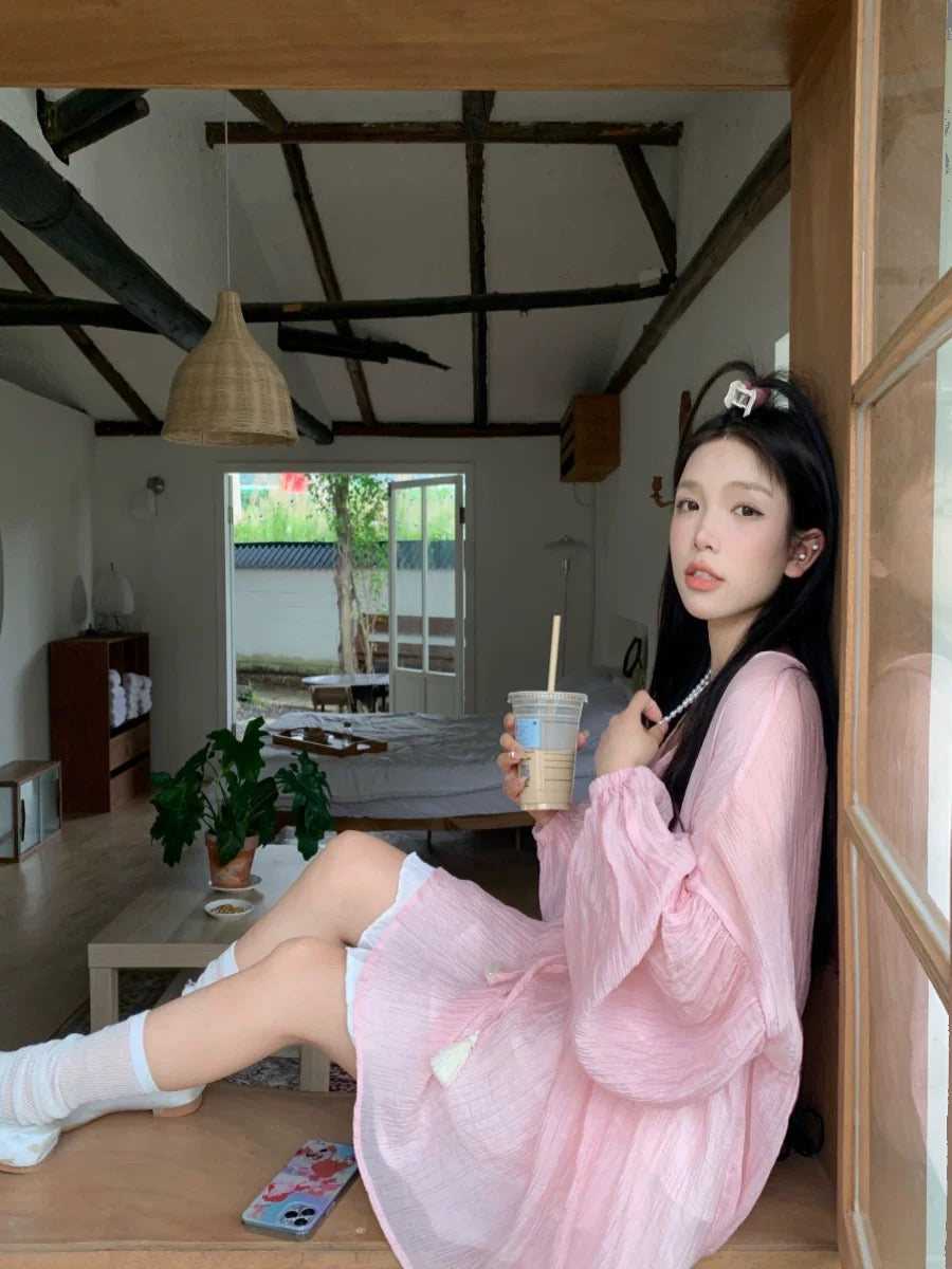 Pink Chiffon Long Sleeve Top