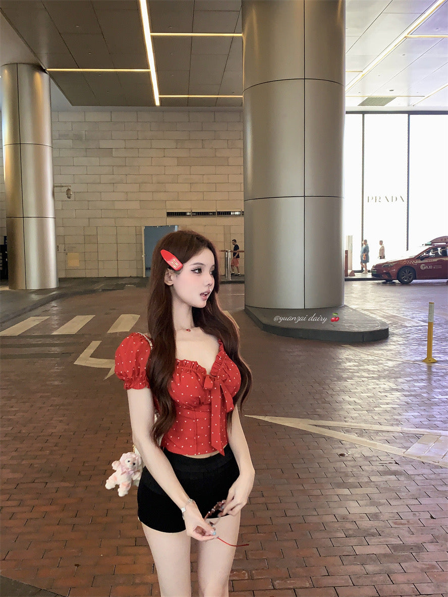 Red Puff Sleeve Crop Top