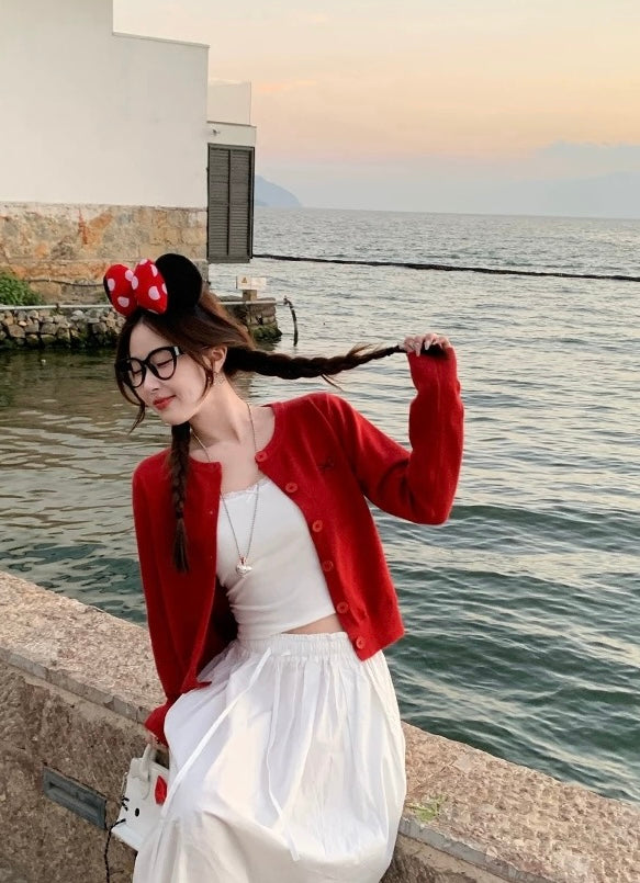 Ribbon Logo Long Sleeve Cardigan Top