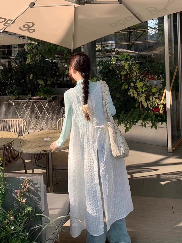 Two Wear Round Collar Lacey Sleeveless Thin Dress Cardigan