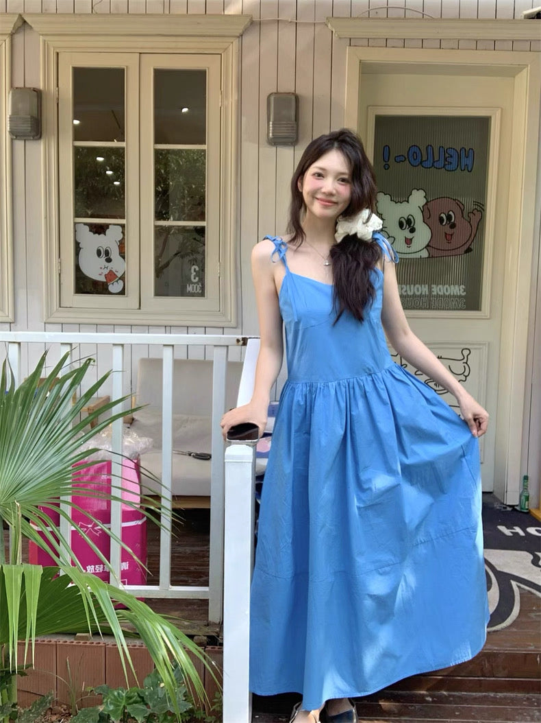 Blue Basic Tube Strap Long Dress