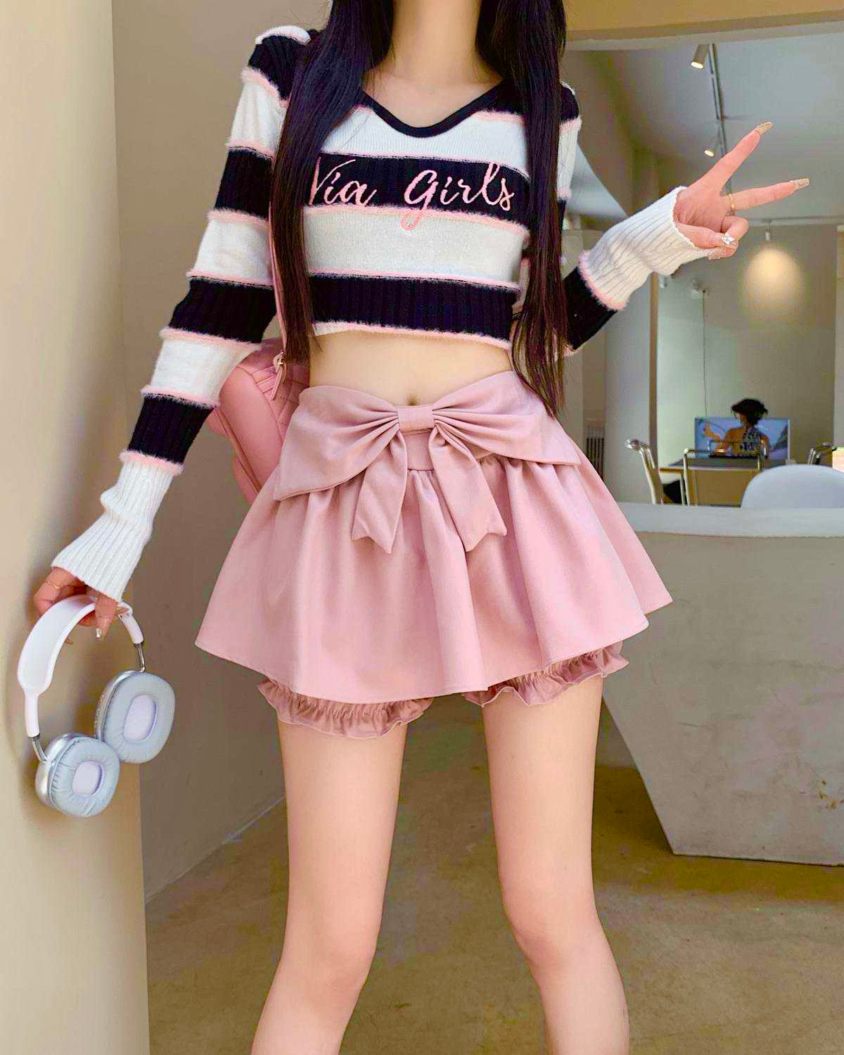 Bow Layered Mini Skirt (Blue, Pink) XS to S