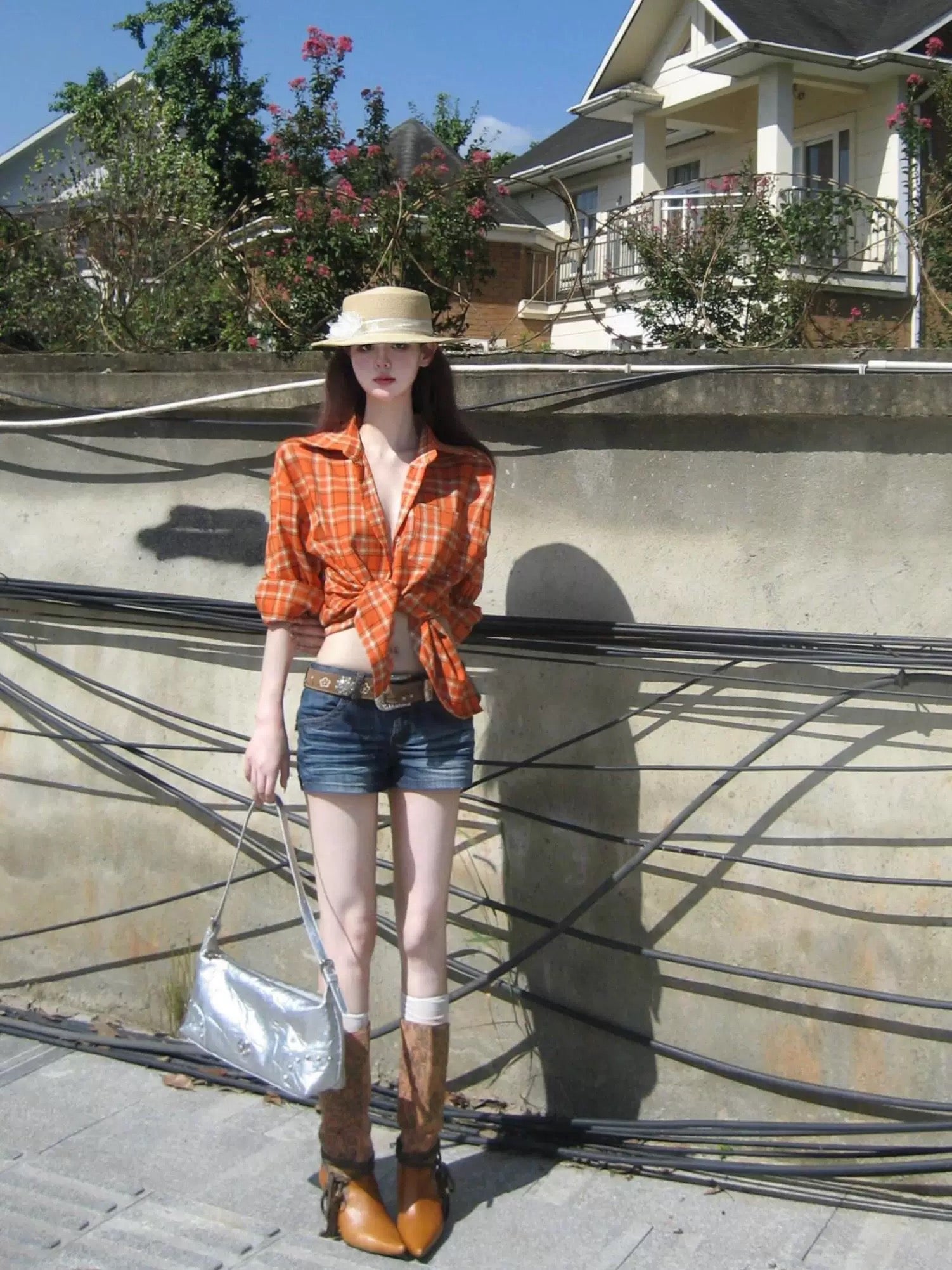 Orange Ginham Long Sleeve Shirt